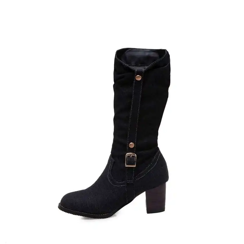 REAVE CAT big size 46 mid-calf boots women Winter western boy booties square hee - £101.48 GBP