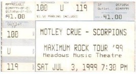 Vintage Mötley Crüe The Scorpions Ticket Stub July 3 1999 Hartford Connecticut - £34.58 GBP