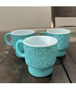 Hazel Atlas Milk Glass Scroll &amp; Dots Embossed Mug Fired-On Turquoise Pai... - $110.98 CAD