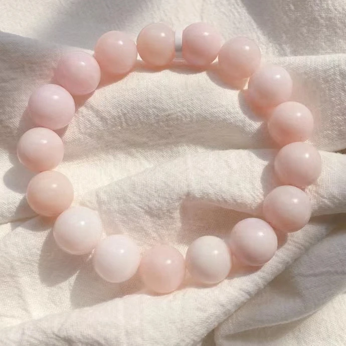 Natural Pink Opal Rose Gemstone Bracelet 12mm Round Beads Stretch Women Men Rare - £278.65 GBP