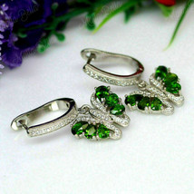 3Ct Pear Cut Green Emerald &amp; Diamond Drop Dangle Earrings 14K White Gold Finish - £76.18 GBP