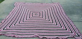 King Size Handmade Crochet Pink White Burgundy Afghan Blanket Bedspread 115&quot;  - £52.49 GBP