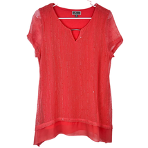JM Collection Short Slv Mesh Overlay Tank Top Sequin Chiffon Coral Women Size M - £10.84 GBP