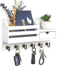Key and Mail Holder for Wall, Mail Organizer Wall Mount with 6 Hooks and Storage - £19.25 GBP