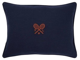 Ralph Lauren Ashby Amagansett Linen embroidered Tennis Deco pillow NWT $255 Navy - £79.79 GBP