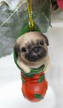 Teacup Pug Puppy Dog In Red Holly Sock Christmas Tree Small Hanging Ornament - £10.92 GBP