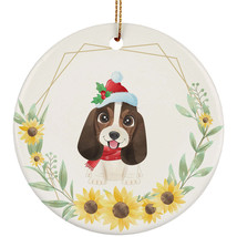 Cute Baby Basset Hound Dog Lover Ornament Sunflower Wreath Xmas Gift Tree Decor - £11.86 GBP