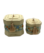 Vintage Hexagon Nesting Wood Jewelry Urn Boxes Floral Shabby Chic Crysta... - £38.69 GBP