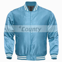 Letterman Baseball College Varsity Bomber Super Jacket Sports Wear SkyBlue Satin - £46.57 GBP
