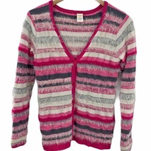 Gymboree pink striped fuzzy cardigan sweater XL 14 - $12.89