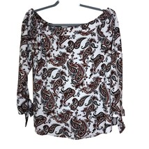 Versona Women&#39;s Off the Shoulder Top Size Small Shirt Paisley Bell-Tie S... - £7.79 GBP