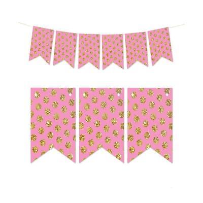 Pennant Banner Pink with Gold Glitter Dots 12 Pennants and 20 Feet Pink ... - $3.25