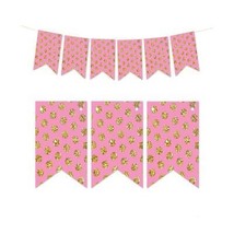 Pennant Banner Pink with Gold Glitter Dots 12 Pennants and 20 Feet Pink Ribbon - £2.56 GBP