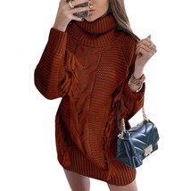 Women Fashion Sweater Short Dress Long Sleeve Turtleneck Oversized Fall Winter S - £30.25 GBP