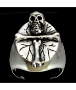 Sterling silver Skull ring Crucified Skeleton on Cross of Bones RIP high... - $135.83 CAD