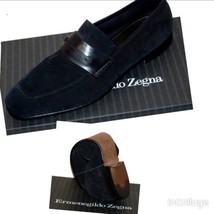 Ermenegildo Zegna L&#39;Asola Navy Suede Extra Flex Loafers Shoes Size EU 10 US 11 - £420.76 GBP