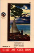 Landmarks Of Sebago Lake Region Maine Multi View Portrait Linen Postcard (A11) - £4.88 GBP