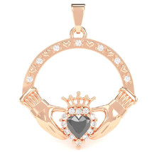 Black Onyx Diamond Claddagh  Pendant in 14k Rose Gold - £318.88 GBP