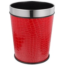 Red Leather Trash Can Round Waste Basket Modern Wastepaper Bucket Small ... - £49.53 GBP