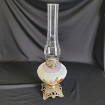 Antique Victorian White Floral Oil Lamp Queen Anne No. 2 Burner Clear Hurricane - £78.29 GBP