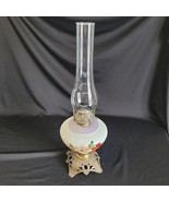 Antique Victorian White Floral Oil Lamp Queen Anne No. 2 Burner Clear Hu... - $1,884.72 MXN