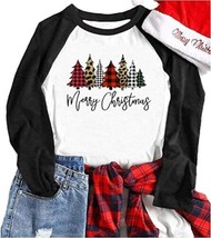 Merry Christmas Tree Shirts for Women 3/4 Sleeve Raglan Baseball Tee - S... - £11.57 GBP