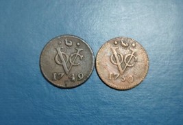 2 Pcs Dutch Colonial Voc Duit 1749 &amp; 1750 New York Penny Coin_c38 - £14.49 GBP