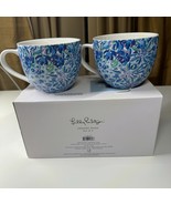 Lilly Pulitzer Love Lion XX Blue Floral Ceramic Mugs SET of 2 Coffee Cups - $21.17 CAD
