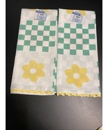 LOT of 2 Kitchen Tea Towels Retro VTG Style Green Checkerboard Yellow Fl... - $17.79