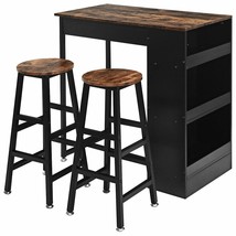 3 Pieces Bar Table Set with Storage - Color: Brown - £181.94 GBP