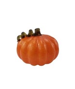 Large Art Glass Pumpkin Figurine Orange Flecked w Green Ribbon Curly Stem - $63.12