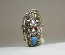 Silver Dragon ring blue glass Boho vintage sterling silver women size 6.25 - £52.83 GBP