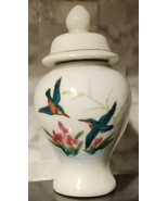 Vintage Small White Urn\ 4&quot; Tall Chinese Jar &amp; Lid With Birds &amp; Pink Flo... - $562.38 MXN