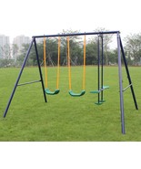 Metal Swing Set Outdoor with Glider for Kids, Toddlers, Children - £124.04 GBP