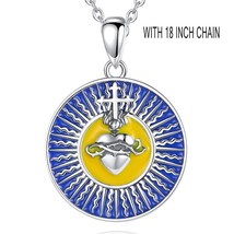 925 Sterling Silver Claddagh Heart Cross Pendant for Women Men Blue Enamel Sun C - £28.96 GBP