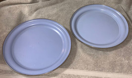 2 Pottery Barn Partyware Enamelware Enamel Dinner Plates 10&quot; Blue Silver Trim - £14.23 GBP