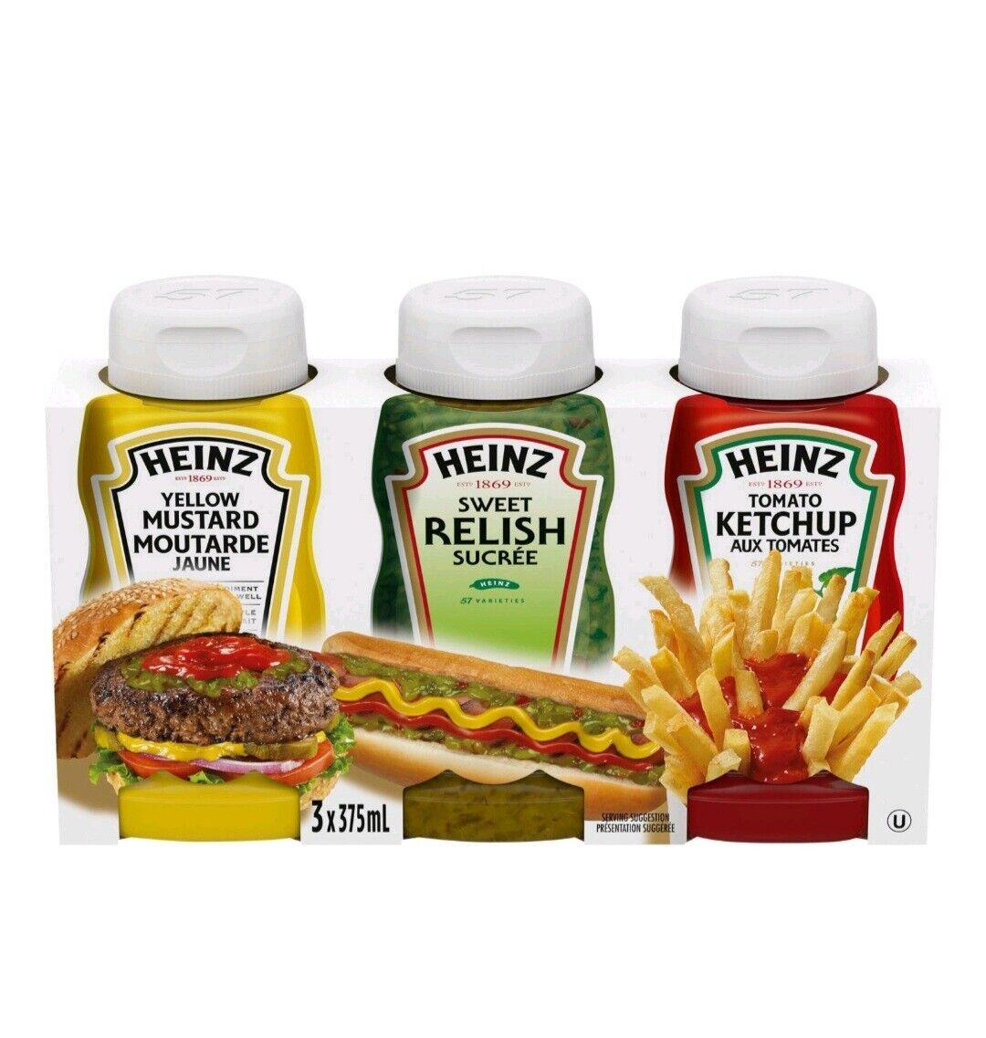 Heinz Mix Pack KETCHUP / RELISH / MUSTARD condiments sauce 375ml each Canada - $28.06