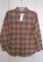 Coldwater Creek Ladies Ls 100% Cotton Plaid Camel Flannel SHIRT-PS-NWT-$74 Orig. - £16.17 GBP