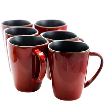 Elama Harland 14 oz 6 pc Luxe &amp; Large Stoneware Dinner Mugs in Red - £34.16 GBP