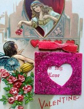 Valentine Postcard Cupid  And Princess Heart Shaped Window J.P. 1917 Mechanical - £12.64 GBP