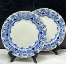 Pair Antique Doulton Burslem Blue White Dinner Plates Art Nouveau 10 1/8&quot; Poppy - £54.14 GBP