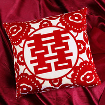 White Double Happiness Traditional Chinese Red Wedding Square Pillow Sofa Cases - £26.37 GBP