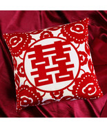 White Double Happiness Traditional Chinese Red Wedding Square Pillow Sof... - $45.21 CAD