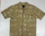 Woolrich Hawaiian Shirt Men&#39;s L Large Palm Trees Khaki Tan Camp Button D... - £15.56 GBP