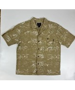 Woolrich Hawaiian Shirt Men&#39;s L Large Palm Trees Khaki Tan Camp Button D... - $27.06 CAD
