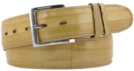 Cowboy Belt Sand Leather Real Exotic Eel Skin Silver Dress Buckle Cinto - £47.95 GBP