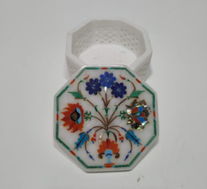 Multicolor Stone Inlay Work Trinket Box for Her Octagon Shape White Marb... - $295.02