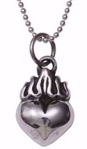 Sacred Heart Hand Cast Sterling Silver Pendant Ball Chain 18&quot; 925 Femme Metale - £65.76 GBP