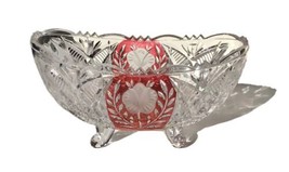 Vintage Anne Hutte German Ruby Red and Clear 24% Lead Crystal Etched Flower Bowl - £149.64 GBP