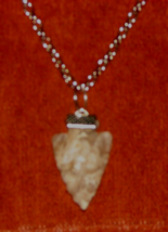 Genuine Arrowhead, White Jasper Gemstone Silver Tone Pendent Necklace 19&quot; Chain - £15.86 GBP